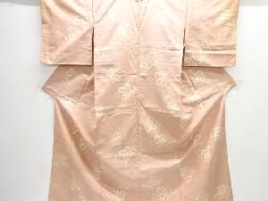 アンティーク　花模様織り出し手織り紬着物